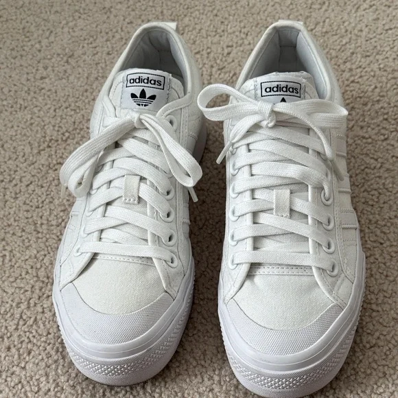 Adidas Nissa Platform White Canvas Sneakers - Picture 1 of 10